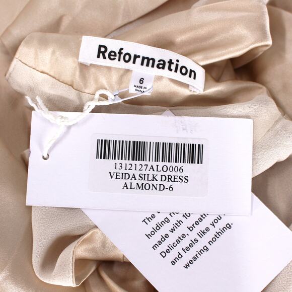 Reformation Veida Silk Maxi Dress NEW Almond Fitted A Line Cap Sleeves Size 6 - Picture 7 of 8